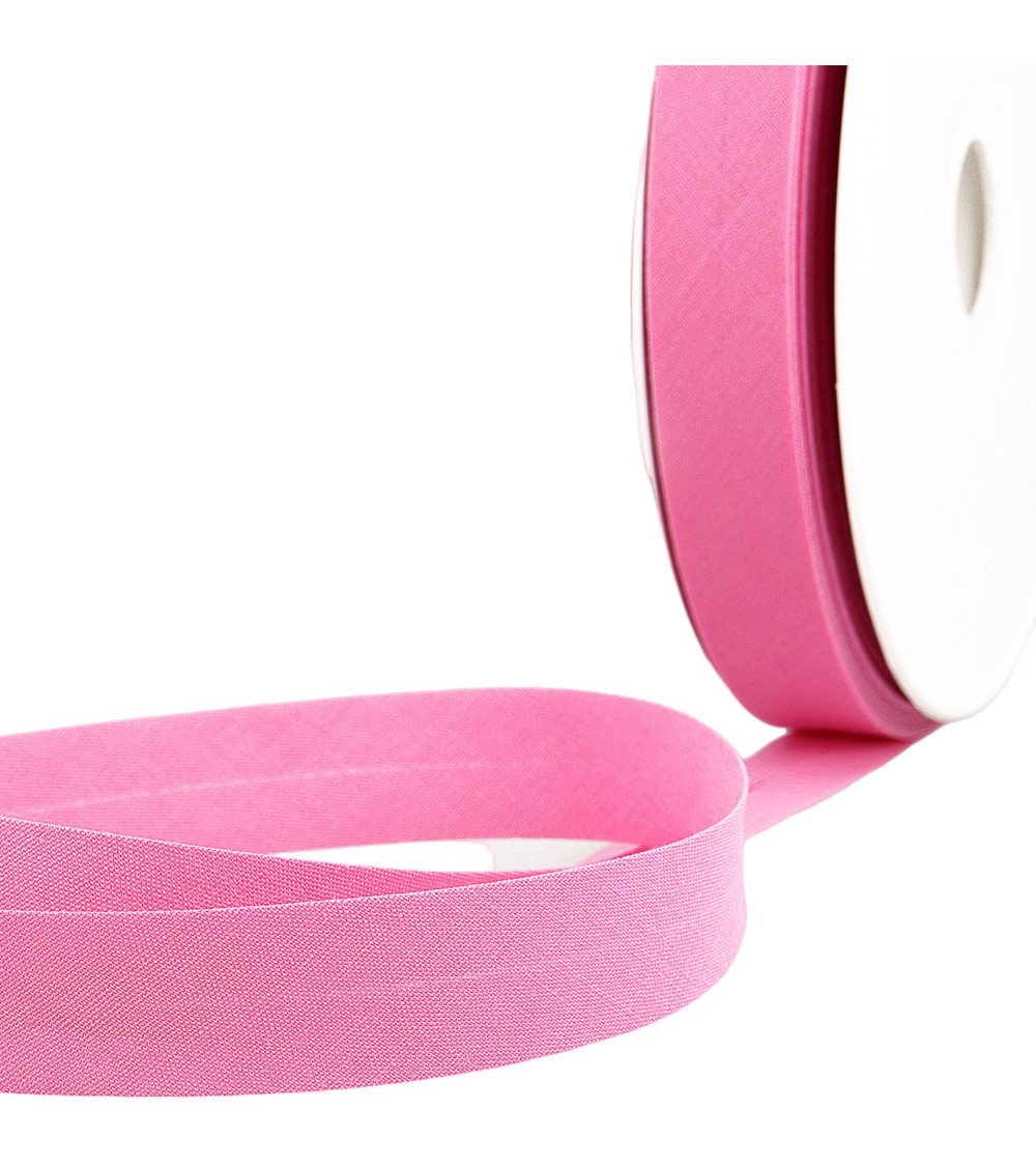 Folded bias binding all textile pink flower per meter made in France