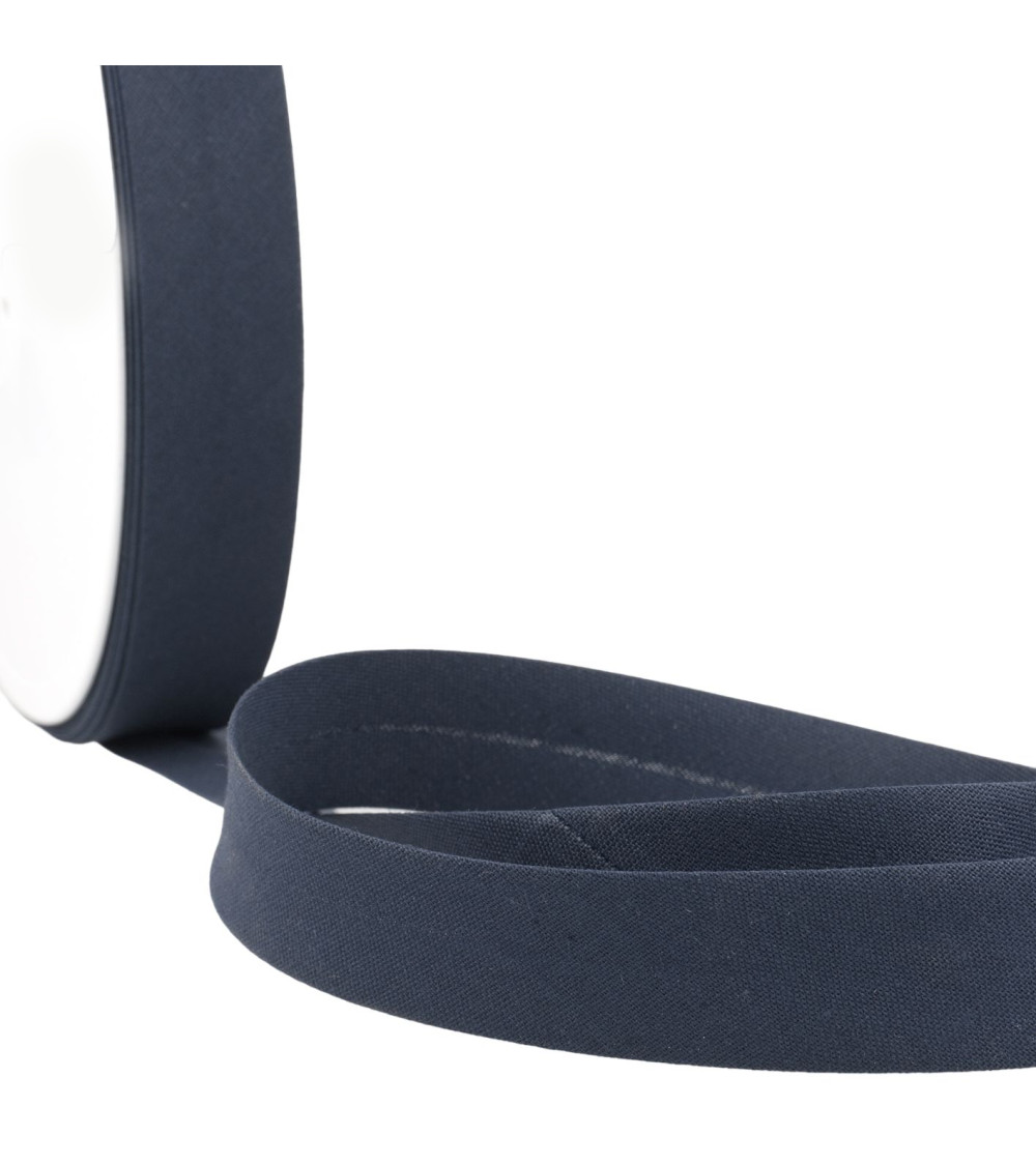 Folded bias all dark blue textile per meter made in France