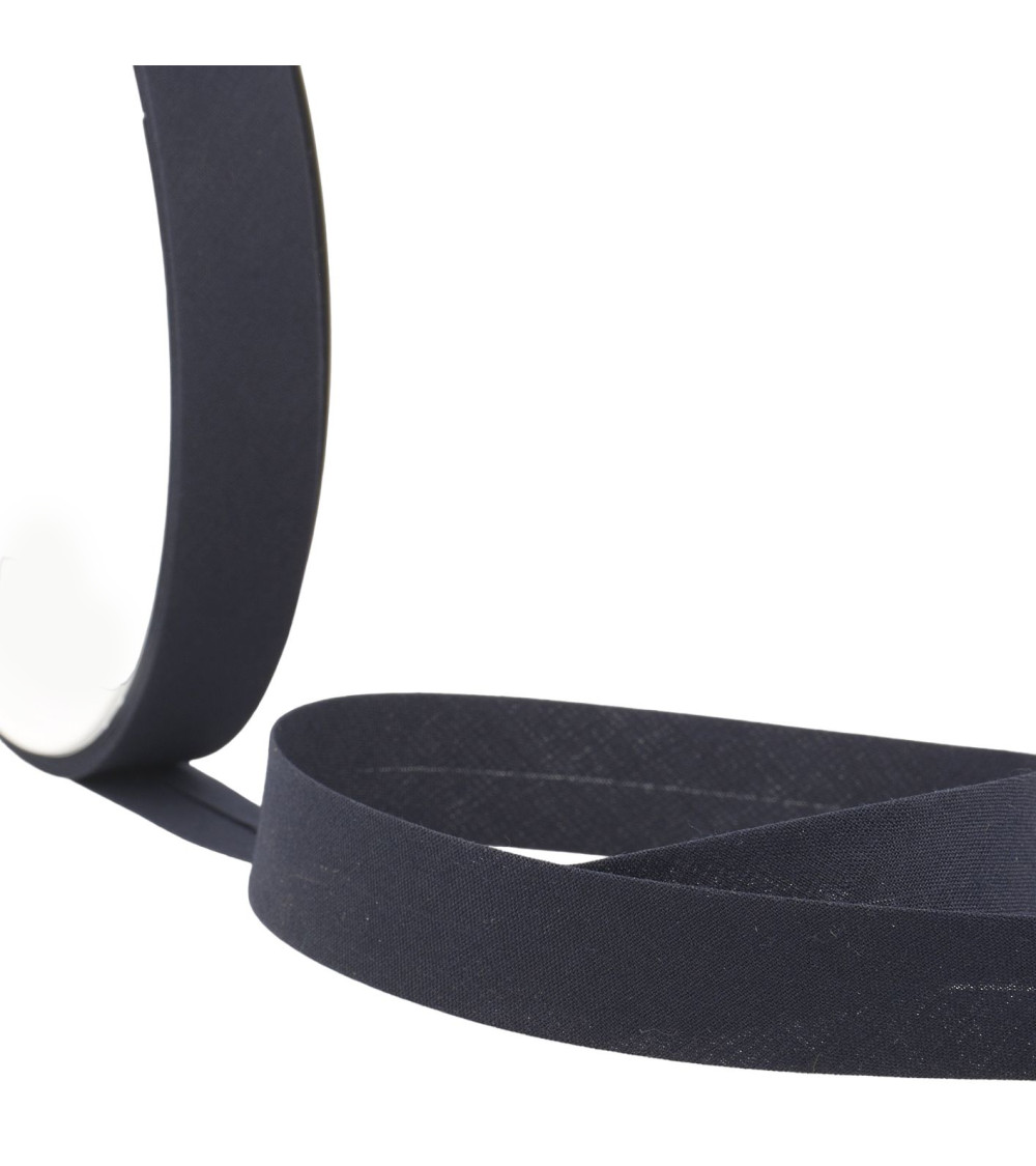 Folded bias all blue and black fabric per meter made in France