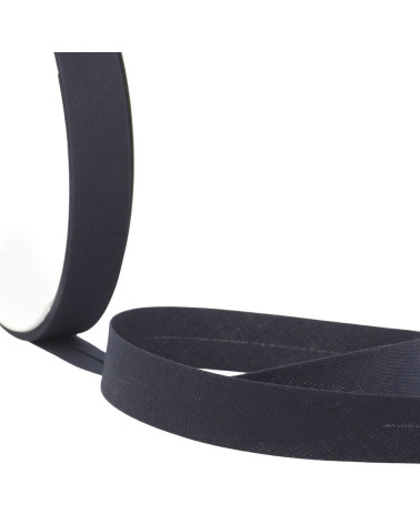 Folded bias all blue and black fabric per meter made in France