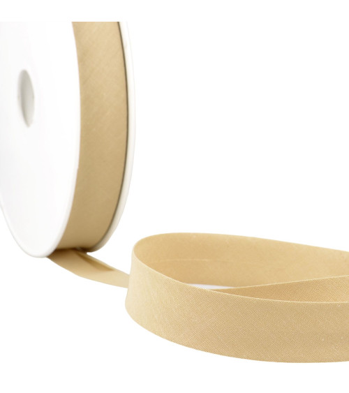 Folded bias all beige brown textile per meter made in France