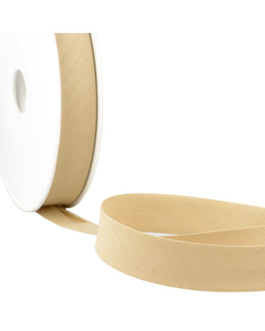 Folded bias all beige brown textile per meter made in France