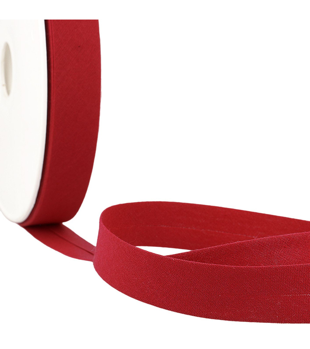 Gefaltetes Schrägband aus kirschrotem Stoff pro Meter, hergestellt in Frankreich