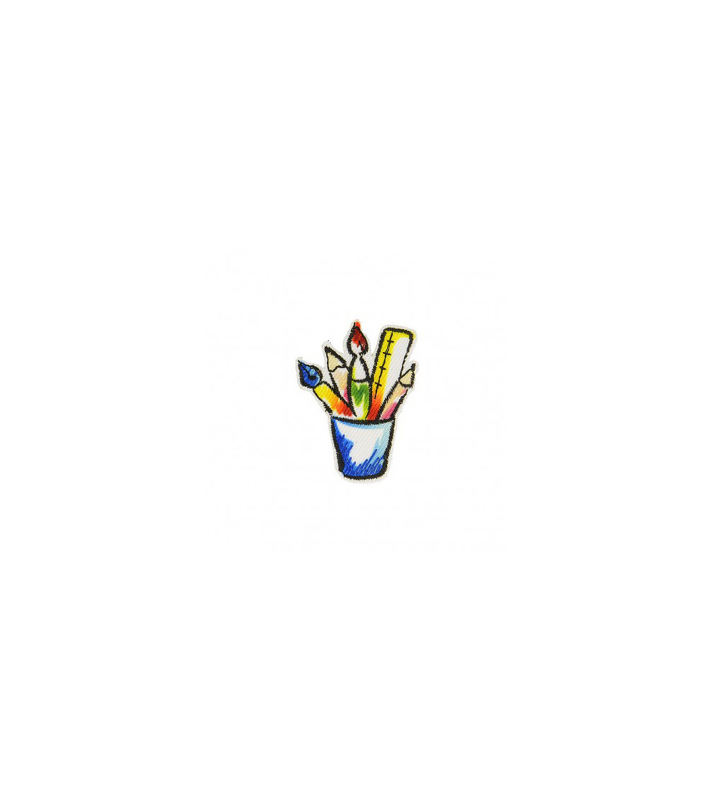 Blauer Bleistifttopf-Aufnäher zum Aufbügeln, 3 cm x 2 cm