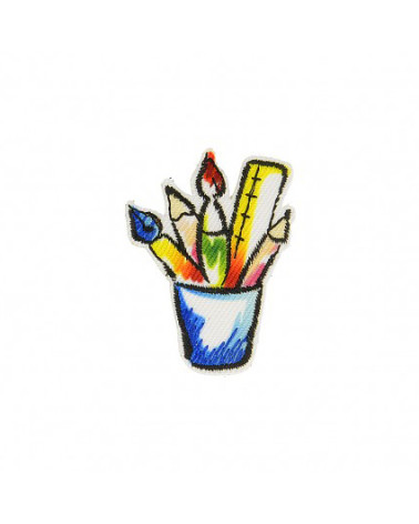Blue pencil pot iron-on patch 3cm x 2cm