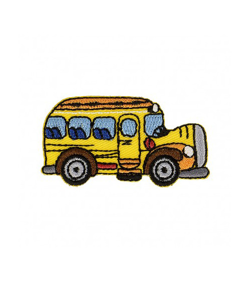 Yellow school car iron-on badge 2.5cm x 5cm