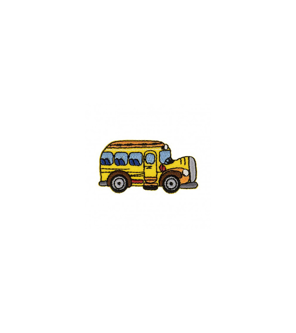Yellow school bus iron-on badge 2.5cm x 5cm