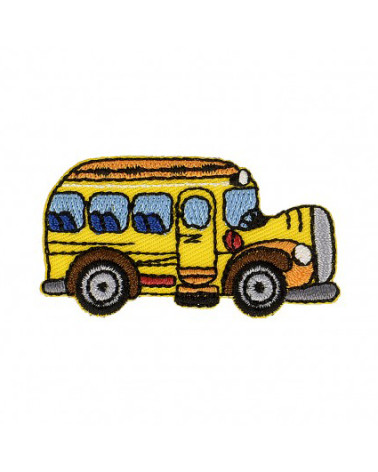 Yellow school bus iron-on badge 2.5cm x 5cm