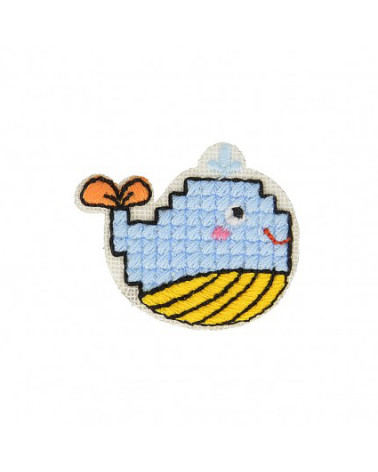 Crochet whale iron-on patch 2cm x 2.5cm