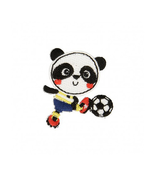 Ecusson thermocollant Panda au foot 4cm x 4cm