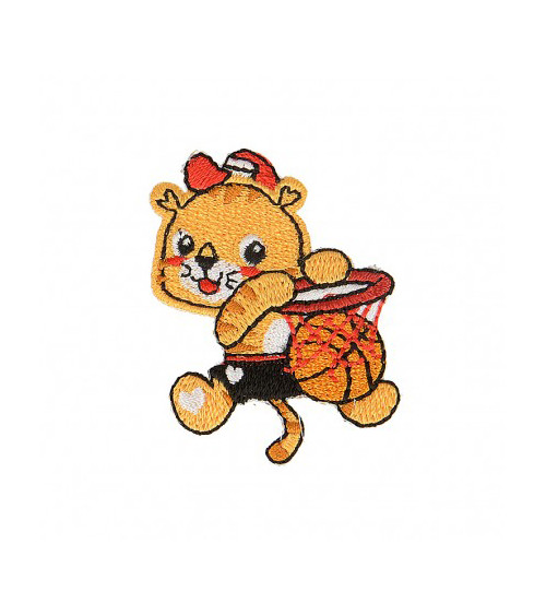 Ecusson thermocollant Lionceau au basketball 4,5cm x 3,5cm