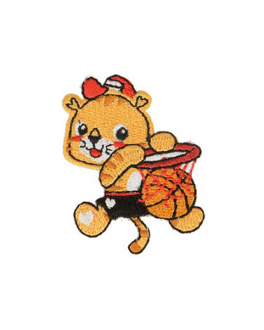 Iron-on patch Lion cub playing basketball 4.5cm x 3.5cm
