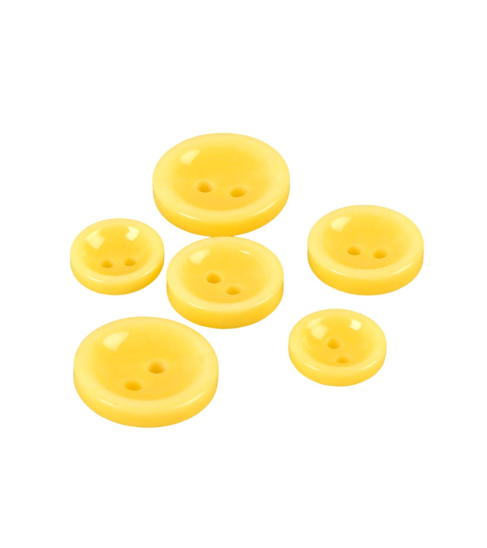 Lot de 6 boutons ronds 2 trous jaune