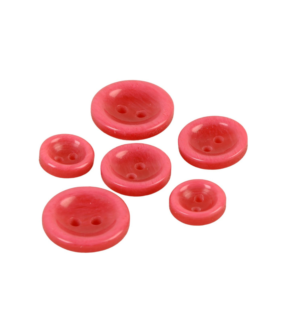 Lot de 6 boutons ronds 2 trous rouge