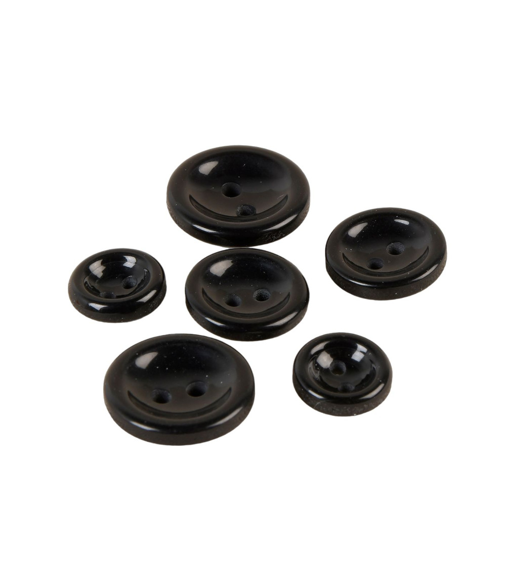 Lot de 6 boutons ronds 2 trous noir