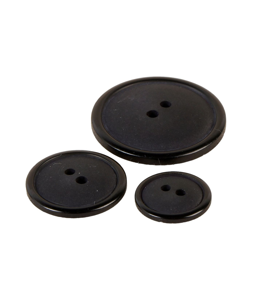 Set of 6 round buttons 2 holes classic black