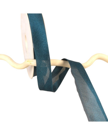 Spool of 25m iridescent duck blue metal bias binding 20mm
