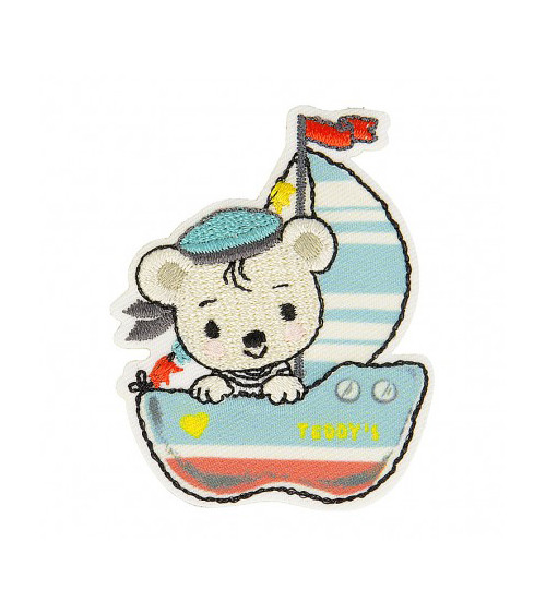 Iron-on patch Bear on boat 4.5cm x 4cm