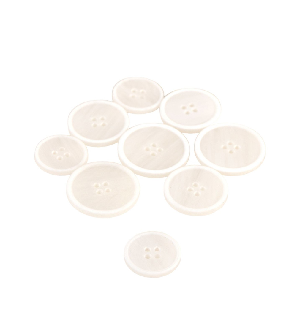 Set of 6 white 4-hole organic resin buttons