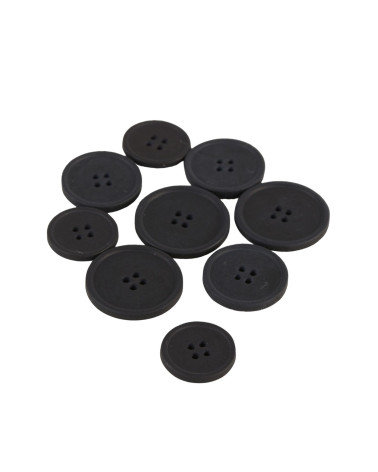 Set of 6 black 4-hole bio resin buttons