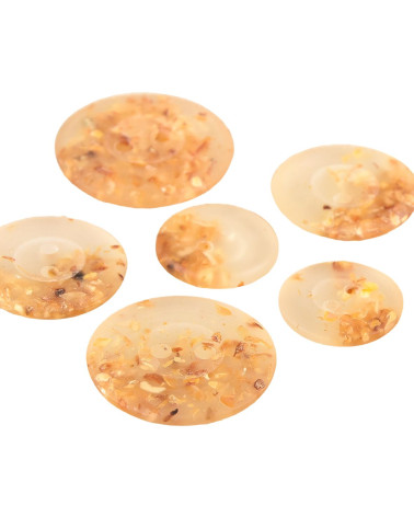 Set of 6 round buttons 2 chip holes 15mm transparent