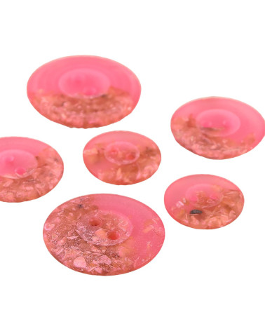 Set of 6 round buttons 2 chip holes 15mm Fuchsia
