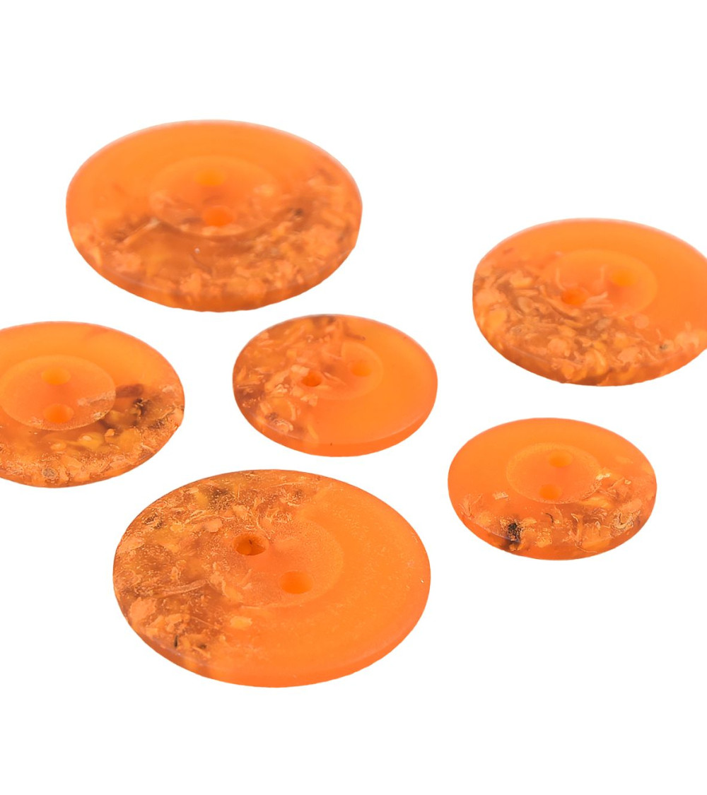 Lot de 6 boutons ronds 2 trous copeaux 15mm Orange