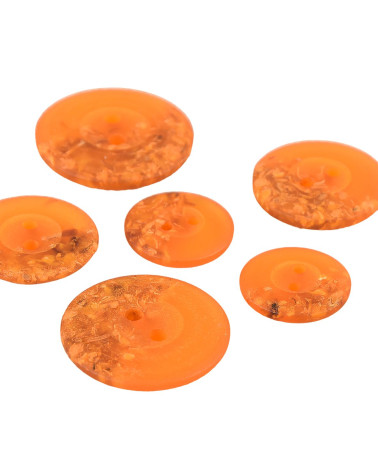 Set of 6 round buttons 2 chip holes 15mm Orange