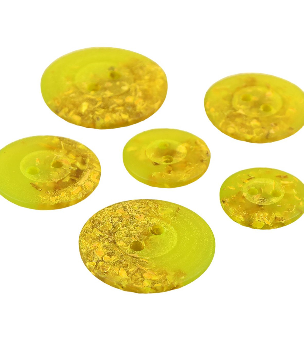 Lot de 6 boutons ronds 2 trous copeaux 15mm Vert