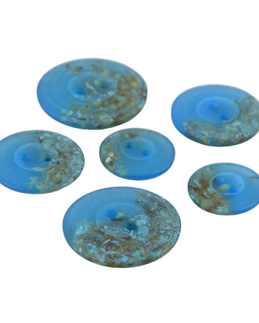 Set of 6 round buttons 2 chip holes 15mm Blue