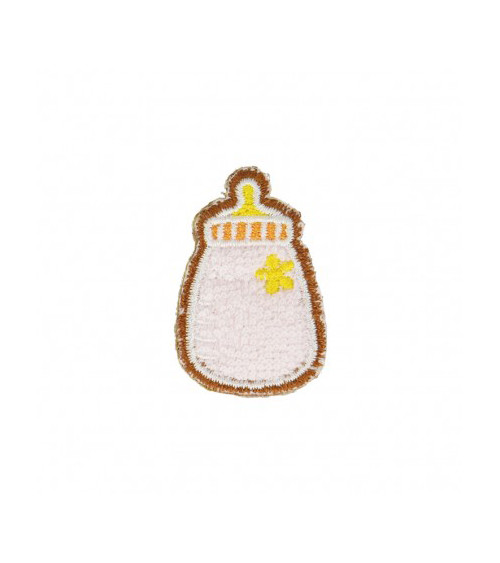 Brown baby bottle iron-on patch 3cm x 2.5cm