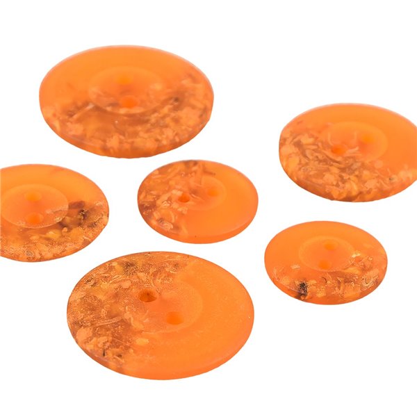 Lot de 6 boutons ronds 2 trous copeaux 19mm Orange