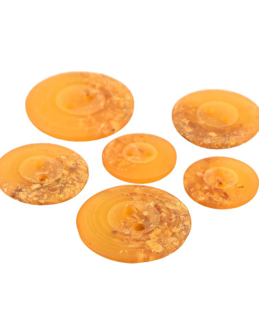 Set of 6 round buttons 2 chip holes 23mm Mustard yellow