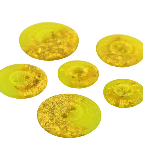 Set of 6 round buttons 2 chip holes 23mm Green