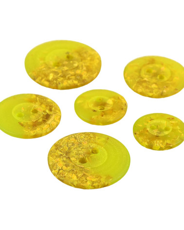 Set of 6 round buttons 2 chip holes 23mm Green