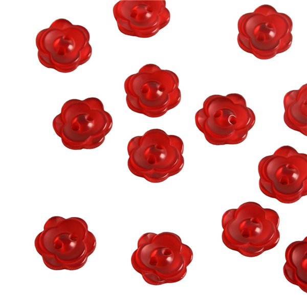 Lot de 6 boutons 2 trous fleur 13mm Rouge