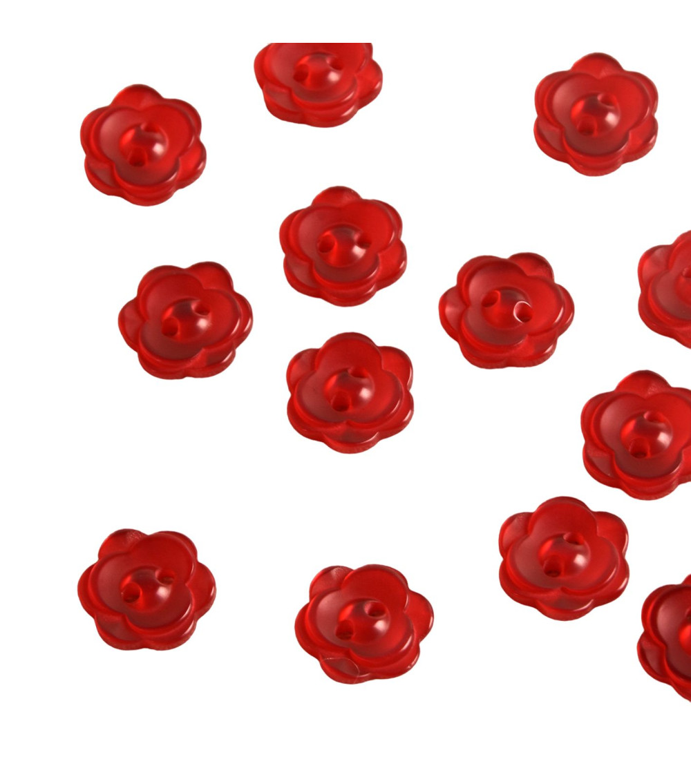 Lot de 6 boutons 2 trous fleur 13mm Rouge