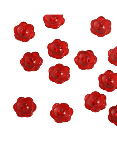 Set of 6 buttons 2 holes flower 13mm Red