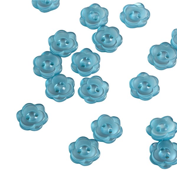 Lot de 6 boutons 2 trous fleur 13mm bleu