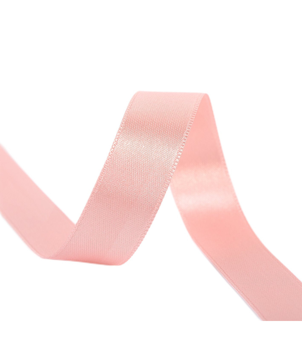 25m reel double-sided satin ribbon Salmon made in France
