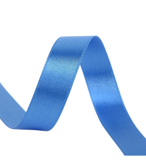 25m reel double-sided satin ribbon Azure Blue made in France