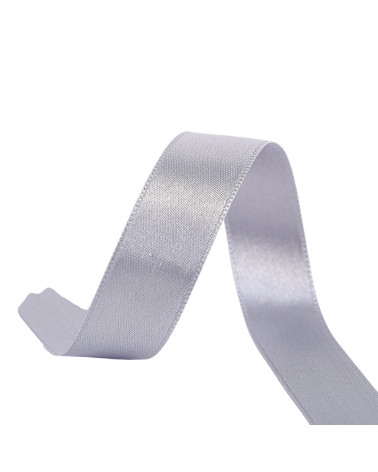 25m spool of double-sided satin ribbon in Light Grey made in France