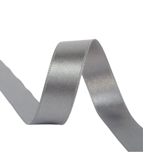 25m reel double-sided satin ribbon Steel gray made in France