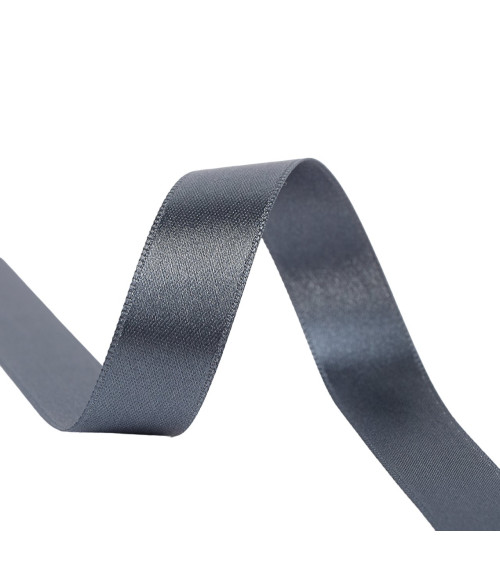 25m reel double-sided satin ribbon Gray Black made in France