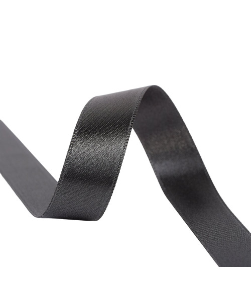 25m reel double-sided satin ribbon Medium gray made in France