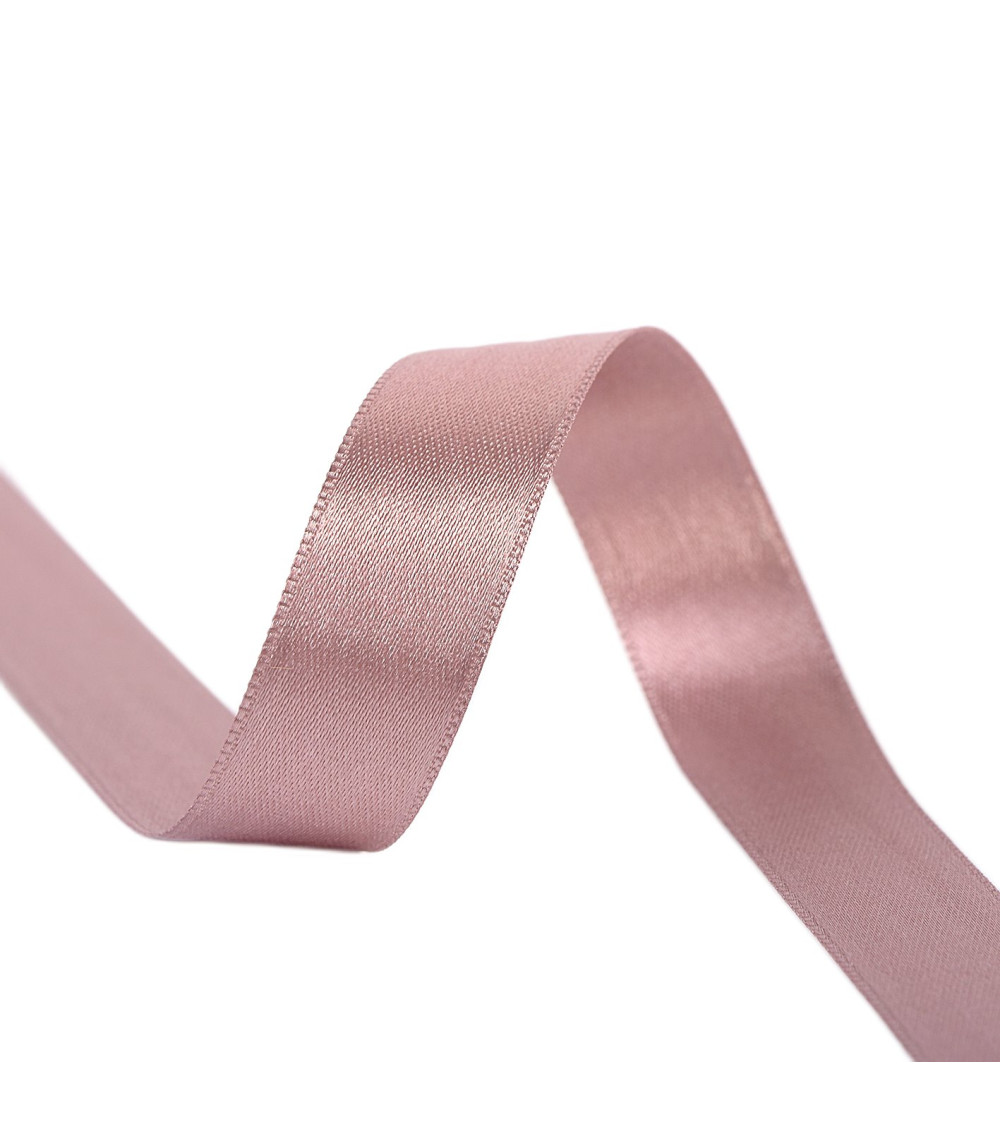 25m reel double-sided satin ribbon Old Rose made in France