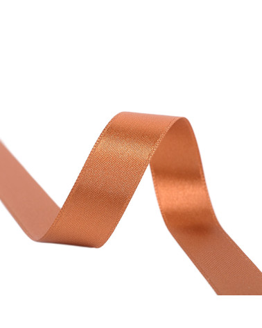 25m spool of double-sided satin ribbon in Copper made in France