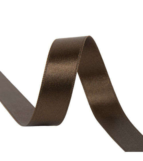 25m reel double-sided satin ribbon Dark Brown made in France