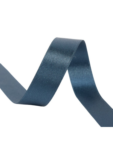 25m spool of double-sided satin ribbon in smoky blue made in France