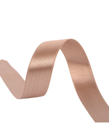25m spool of double-sided satin ribbon in light brown made in France
